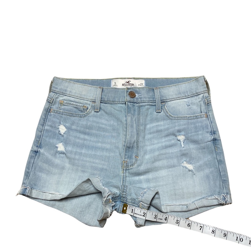 Hollister High Rise Jean Shorts Women’s 5 Light Wash Casual Distressed Denim - Picture 8 of 12